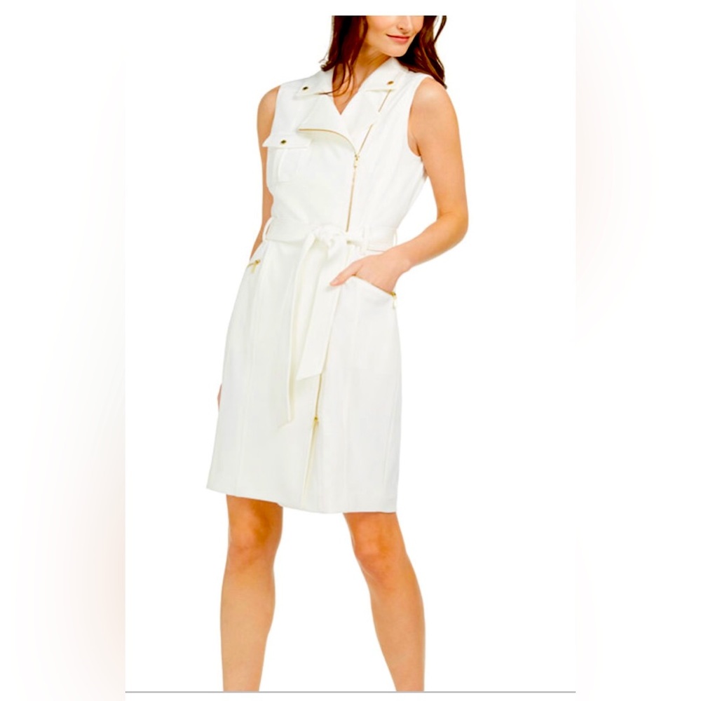 Calvin Klein NWT Moto Dress Cream 12